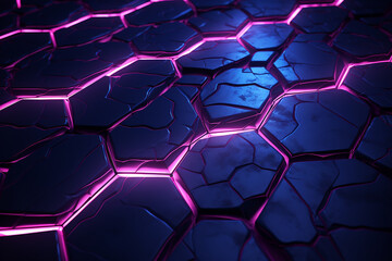 Top view neon hexagons wall background