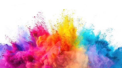Fototapeta na wymiar Сolorful rainbow holi paint color powder explosion isolated on white, panorama background with free place for text