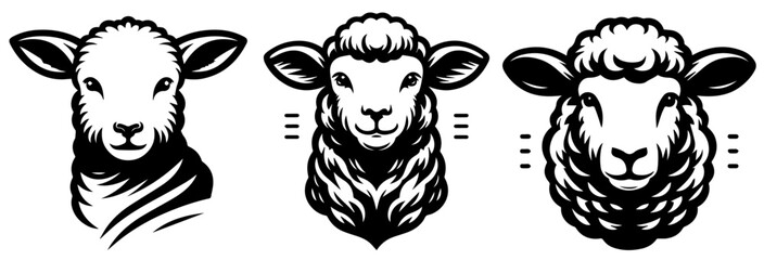 lamb, sheep cute animal black vector, silhouette illustration laser cutting engraving transparent background, monochrome shape