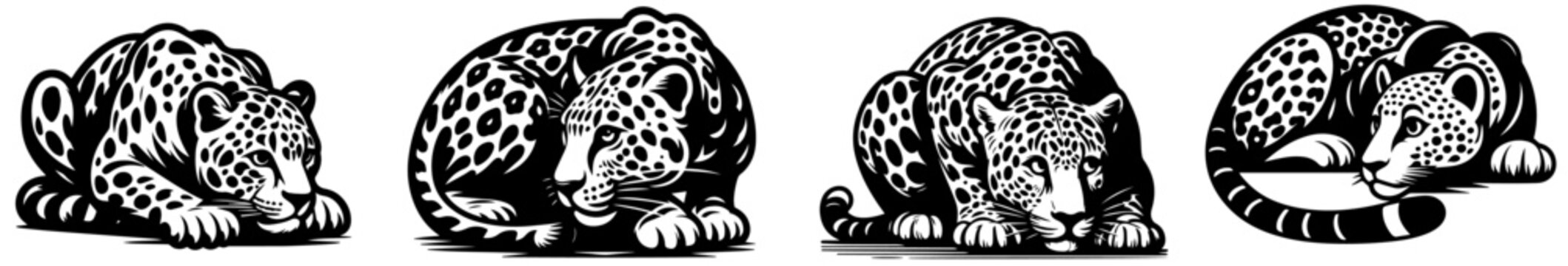 spotted puma, black animal shape silhouette vector, monochrome print clipart illustration, laser cutting engraving nocolor
