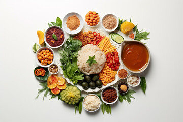 Fototapeta na wymiar Healthy vegetables and rice top view 