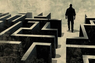human silhouette trapped in maze conceptual illustration of hopeless situation