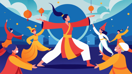 At a cultural festival visitors are mesmerized by a dance performance that combines traditional martial arts movements with contemporary music