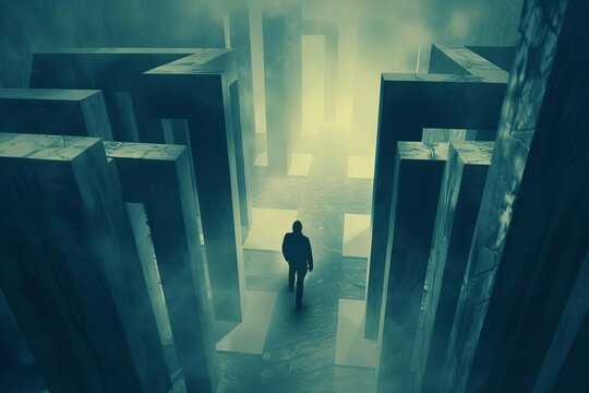 human silhouette trapped in maze conceptual illustration of hopeless situation