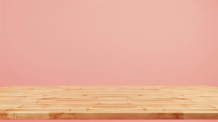Smooth pastel pink background on empty wood table surface ideal for product display