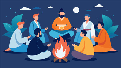 A group of martial arts disciples gather around a bonfire discussing the importance of selfdiscipline and how it can be applied not only in