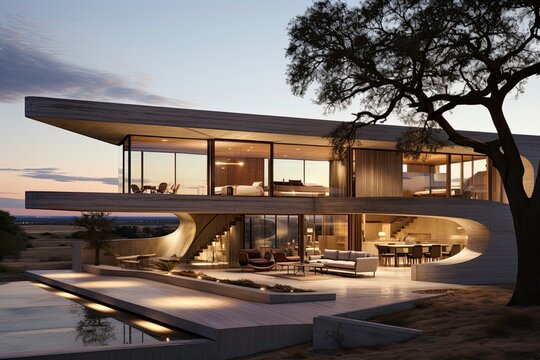 Stunning Modern House in Desert at Twilight