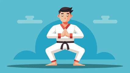A martial artist stands with their eyes closed their mind completely focused on the present moment a skill honed through the practice of yoga.