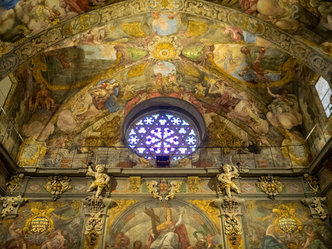 Fresco covered interior of St Nicolas de Bari and St Peter Martir Church