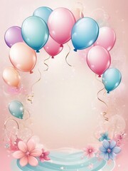 Colorful festive holiday balloons frame on a colorful background. Holiday Birthday card template banner background design