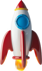 Colorful toy rocket with red fins and blue window
