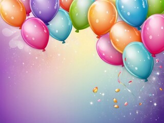 Colorful festive holiday balloons frame on a colorful background. Holiday Birthday card template banner background design