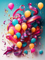 Colorful festive holiday balloons on a colorful background. Holiday Birthday card template banner background design