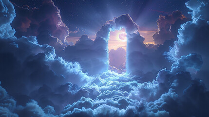door to other worlds and thoughts symbolic in clouds in the night