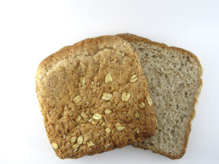 whole wheat bread on white background