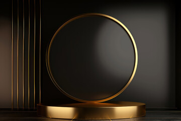 black podium with golden ring for product display