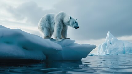 a polar bear on a melting ice floe in the Arctic