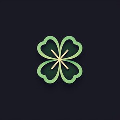 Stylized four-leaf clover icon on a dark background. Graphic design suitable for good luck themes, St. Patrick's Day materials and eco-friendly brand logos.