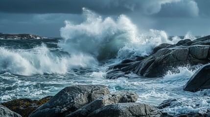 Wave crashing rocks ocean close-up