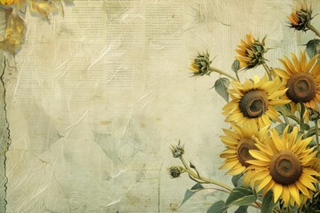 Van gogh sunflowers ephemera border backgrounds plant paper. - obrazy, fototapety, plakaty