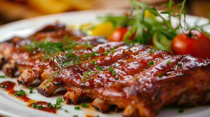 a delicious plate of pork spare ribs in a kitchen or restaurant