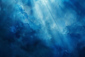 Obraz na płótnie Canvas mystical underwater scene with ethereal light rays penetrating the deep blue sea digital painting