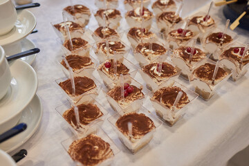 light snacks for the holiday, catering. Various light snacks. Catering plate. Assortment of sandwiches on the buffet table. meat, fish, vegetable canapes.