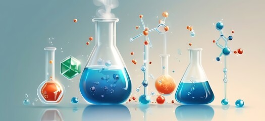 Isolated on soft background with copy space, Chemistry Chemicals concept, illustration