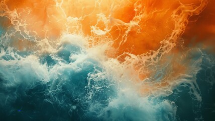Fototapeta premium Immerse yourself in the mesmerizing beauty of abstract waves cascading across an orange, blanc, and blue backdrop, captured in stunning HD clarity, evoking a sense of serene motion and vibrant energy