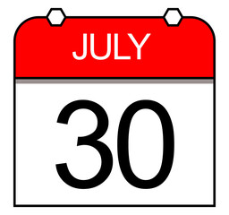 July 30. A square calendar of a specific date. Deadline.