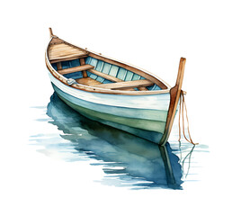 Boat, sea, watercolor clipart illustration with isolated background.
