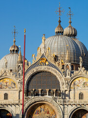 Detail from the facade and domes of St Marks Basilica, Venice