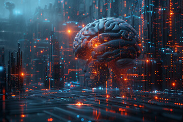 Brain creative technology, translucent scan medical 3d illustration