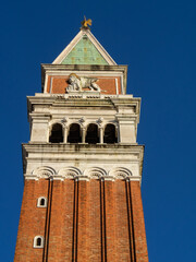 Fototapeta na wymiar San Marco Tower top with Venice winged lion
