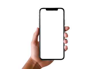Modern Smartphone in Hand. A contemporary mobile phone held in a hand, showcasing a sleek design ideal for technology themes, app presentations, and digital communication.