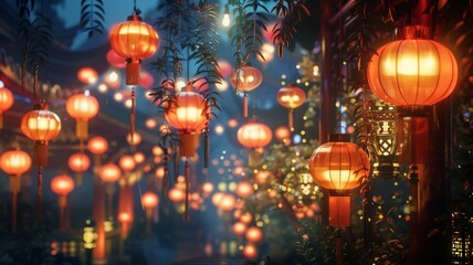 Immerse yourself in the enchanting glow of Chinese lanterns during the New Year festival with this breathtaking image