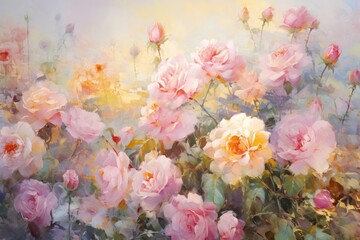 Rose garden painting backgrounds blossom