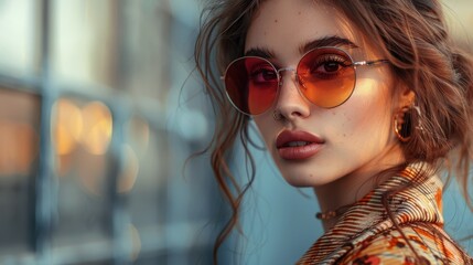 A woman with a nose ring and orange sunglasses
