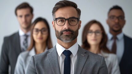 A group of people are standing together, one of them wearing a suit and tie