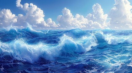 Raging Waters: Close-Up Illustration of Strong Blue Sea Waves