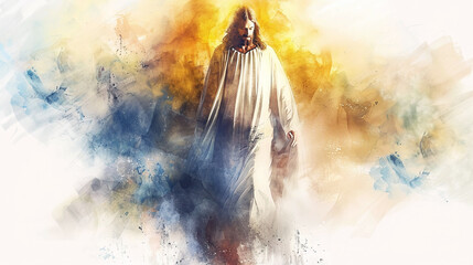 portrait of jesus of nazareth in watercolor painting isolated against white background
 - obrazy, fototapety, plakaty