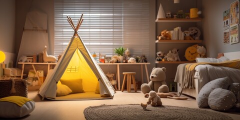 children's room with tent Generative AI