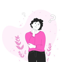 Girl in flat style thinks. The girl is thinking. Thinking process