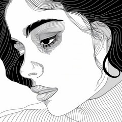 Detailed Line Art Portrait of a Woman with Soft Features