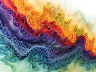 simulation of a turbulent flow of a fluid with several phases in different colors