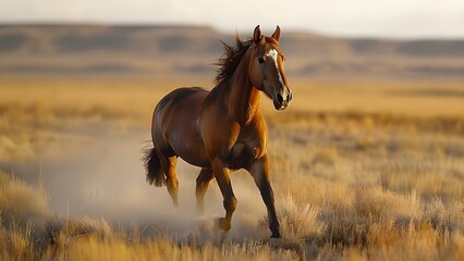 A wild mustang horse roams freely in Colorado's Sand Wash Basin landscape. Concept Wildlife, Nature, Colorado, Mustangs, Landscape - obrazy, fototapety, plakaty