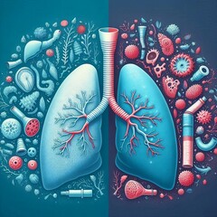 Normal vs asthmatic bronchioles, vector illustration comparison of both , world health day , asthma day social media ads poster created with generative ai	 - obrazy, fototapety, plakaty