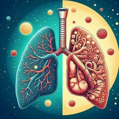 Normal vs asthmatic bronchioles, vector illustration comparison of both , world health day , asthma day social media ads poster created with generative ai	 - obrazy, fototapety, plakaty