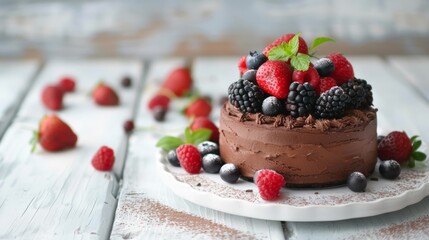 Chocolate cake with berries on plate