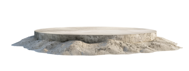 Empty round stand on sandy surface with transparent background
